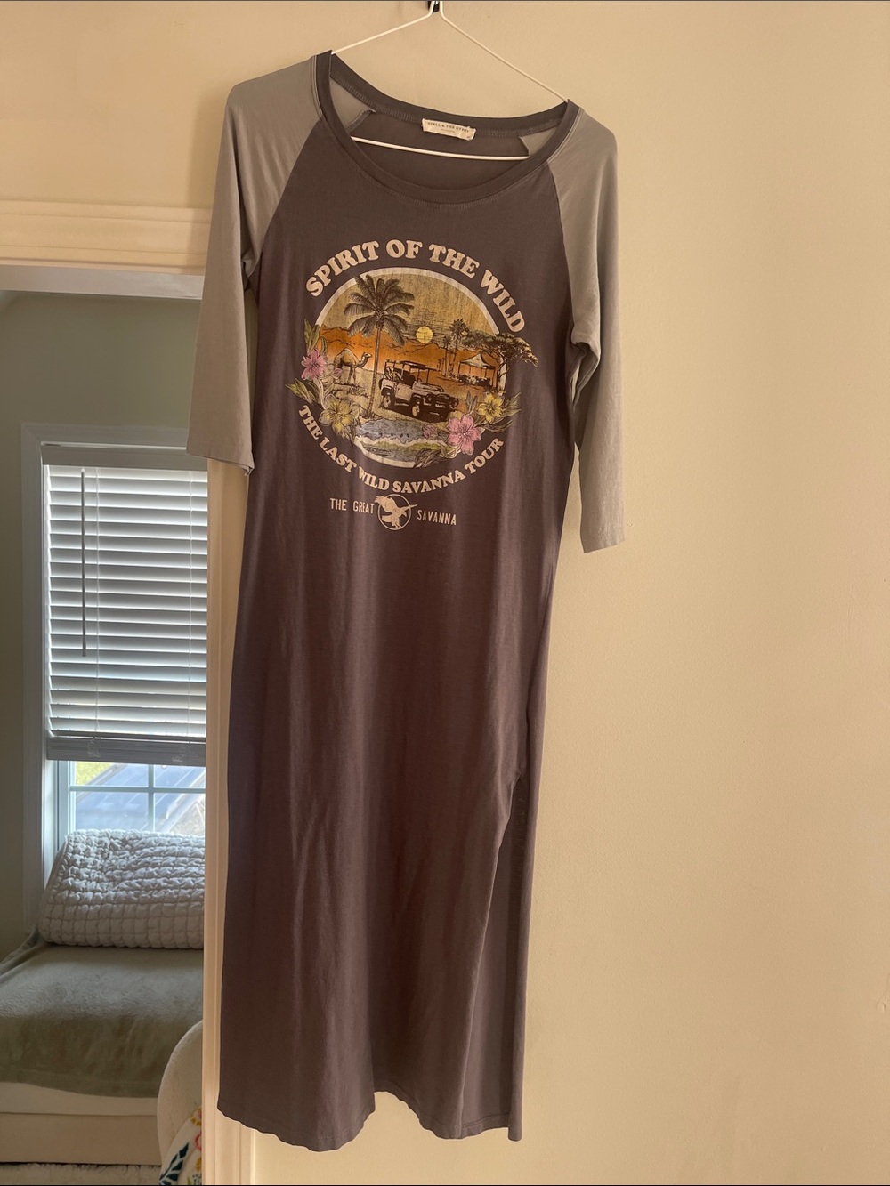 Spirit of the Wild Graphic Raglan Maxi Dress - Charcoal/Gray - Spell and Gypsy